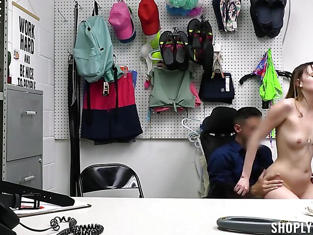 Cute young shoplifter Lana Smalls gets stripped naked for a fuck