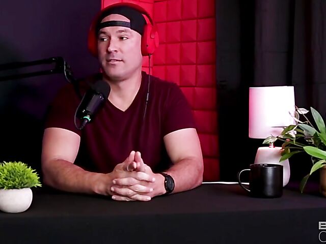 Podcast interview and interracial sex on the couch with leggy blonde pornstar Kay Lovely