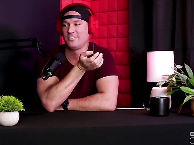 Podcast interview and interracial sex on the couch with leggy blonde pornstar Kay Lovely