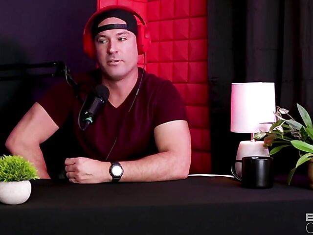 Podcast interview and interracial sex on the couch with leggy blonde pornstar Kay Lovely