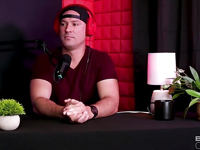 Podcast interview and interracial sex on the couch with leggy blonde pornstar Kay Lovely