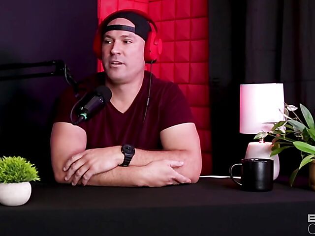 Podcast interview and interracial sex on the couch with leggy blonde pornstar Kay Lovely