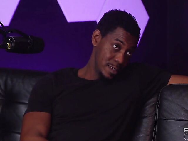 Podcast interview and interracial sex on the couch with leggy blonde pornstar Kay Lovely