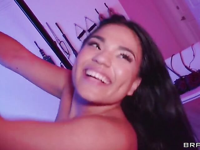 Strapon fuck, FFM sex swing anal and shaking orgasms with Bella Rolland and Summer Col