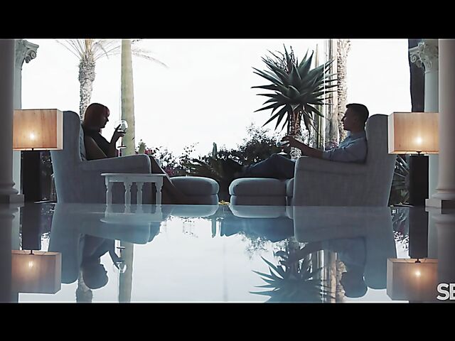 Cute redhead Dolly Dyson drinking, talking and fucking