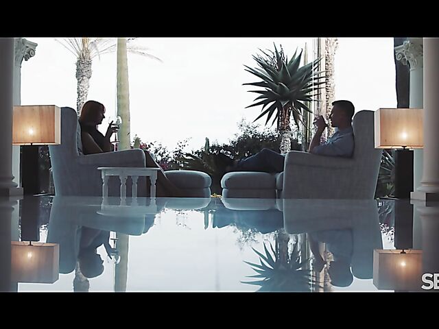 Cute redhead Dolly Dyson drinking, talking and fucking