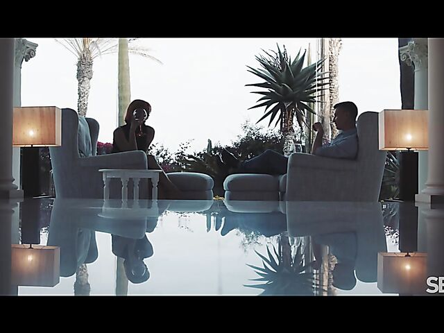 Cute redhead Dolly Dyson drinking, talking and fucking