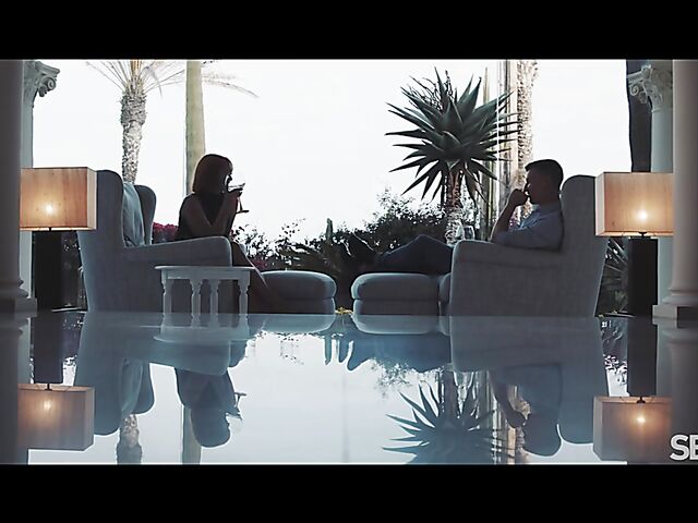 Cute redhead Dolly Dyson drinking, talking and fucking