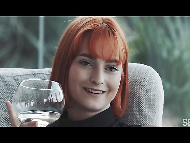 Cute redhead Dolly Dyson drinking, talking and fucking