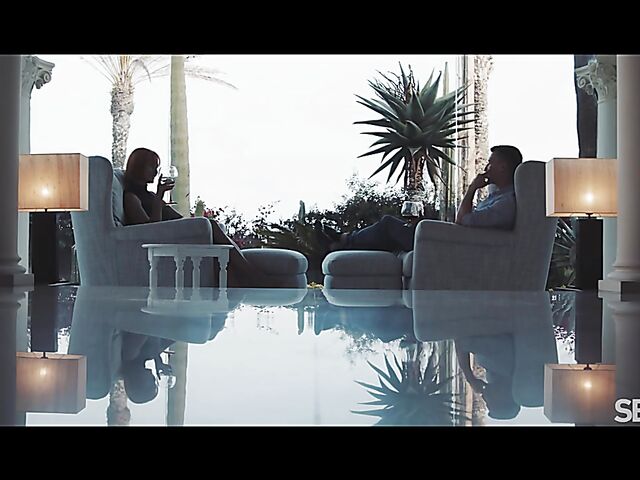 Cute redhead Dolly Dyson drinking, talking and fucking