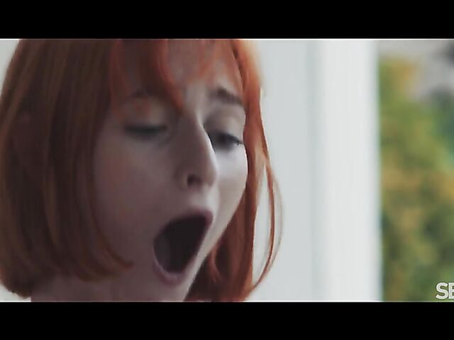 Cute redhead Dolly Dyson drinking, talking and fucking