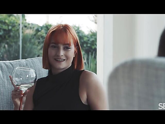 Cute redhead Dolly Dyson drinking, talking and fucking