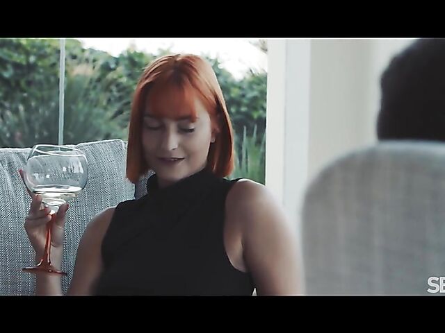 Cute redhead Dolly Dyson drinking, talking and fucking