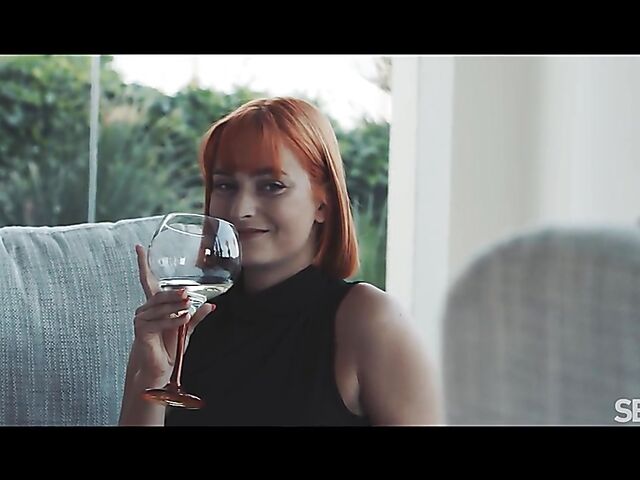 Cute redhead Dolly Dyson drinking, talking and fucking