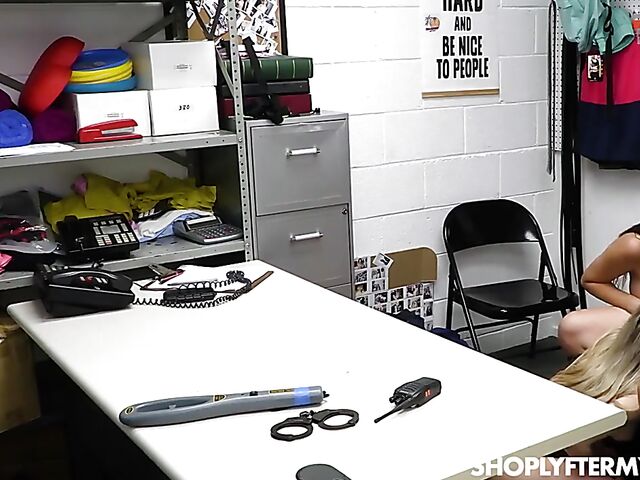 Sophia Sweet & Rose Lynn - Cute shoplifter gets tricked into FFM threesome