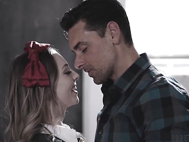 Cheerleader uniform on college teen girl Lily Larimar turns her teacher on