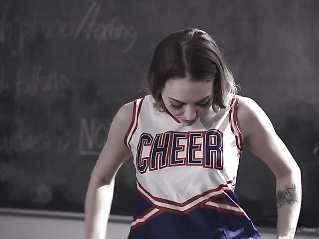 Cheerleader uniform on college teen girl Lily Larimar turns her teacher on