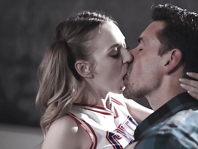 Cheerleader uniform on college teen girl Lily Larimar turns her teacher on