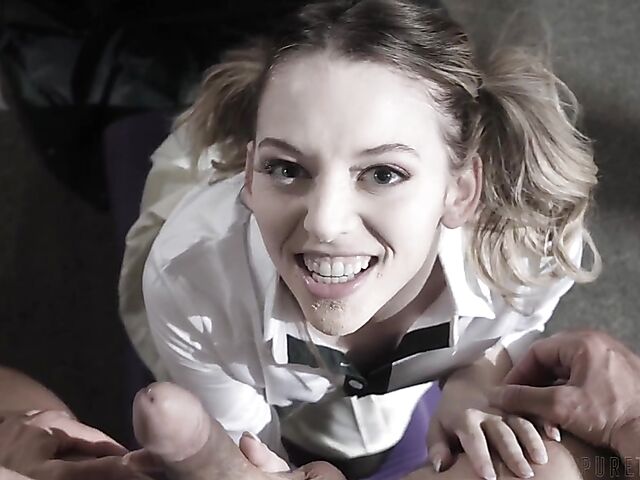 Cheerleader uniform on college teen girl Lily Larimar turns her teacher on