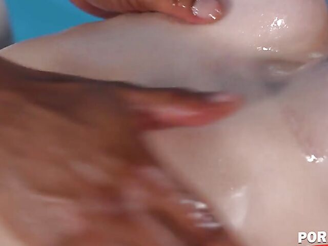 Ass dildoing, oily massage and interracial DP with Emily Pink