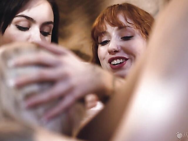 Blindfolded lesbian threesome with a  milf featuring Kenzie Taylor, Arietta Adams and Freya Parker