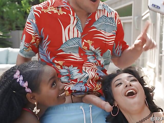 Brooklyn Gray & Elsie - Interracial FFM trio with a cheating guy outdoors