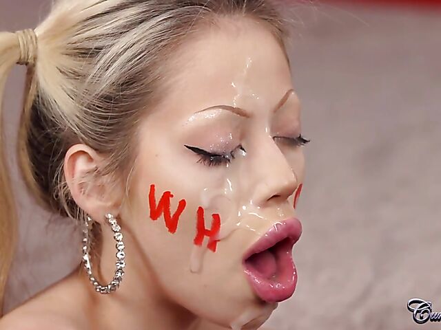 Cum in eye for skinny facial slut Angel Rae