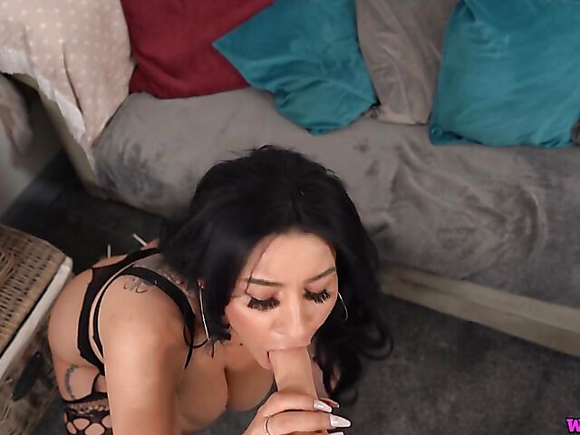 Busty brunette in black lingerie India Asia will make you cum