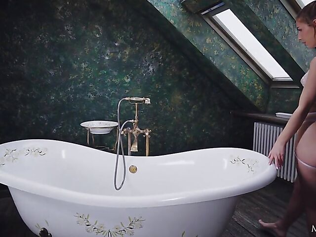 Erotic bathtub masturbation with a pale skin girl called Vine