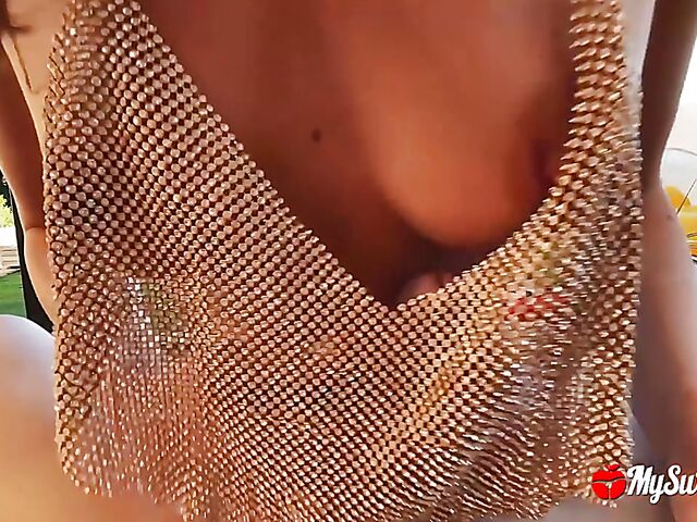 POV babe changing clothes and fucking by the pool