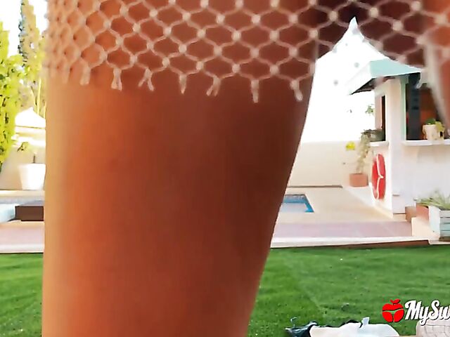POV babe changing clothes and fucking by the pool