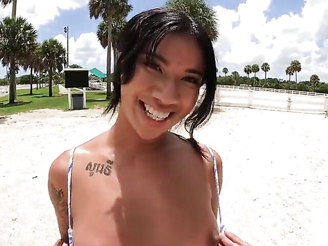 Exotic girl Ameena Green gets talked into sex