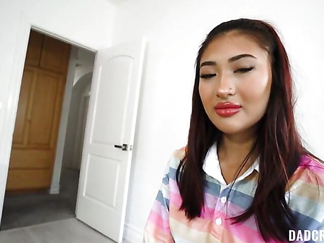 Mina Luxx - POV asian stepdaughter with a bald pussy gets banged