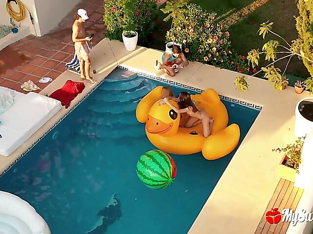 Summertime pool sex from your point of view with Leo Lulu and Luna Okko