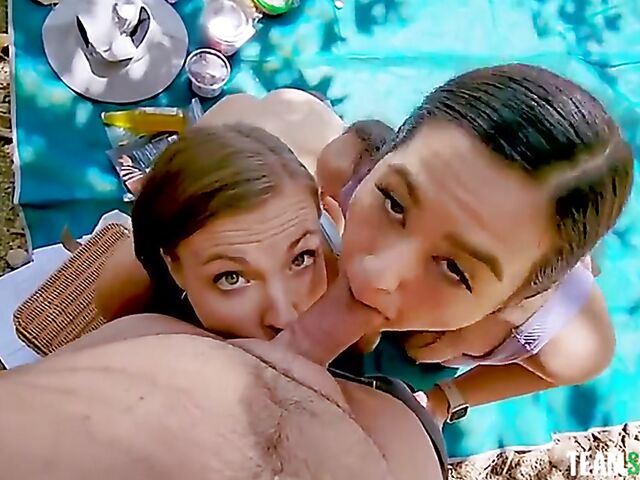 Picnic in the mountains and POV outdoor threesome with Jasmine Wilde and Kenzie Love