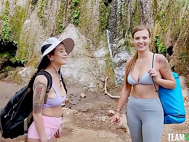 Picnic in the mountains and POV outdoor threesome with Jasmine Wilde and Kenzie Love