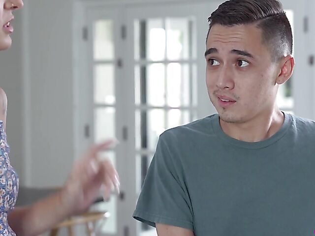 Skinny small tits MILF Charlie Valentine gets nailed by a boy in the kitchen