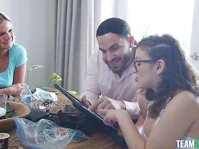 Leana Lovings and Lacy Tate shooting the FFM threesome scene