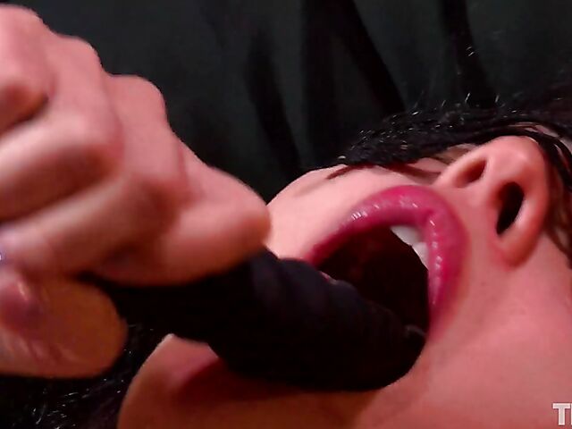 Mask and fishnet solo with toys featuring sexy Briana