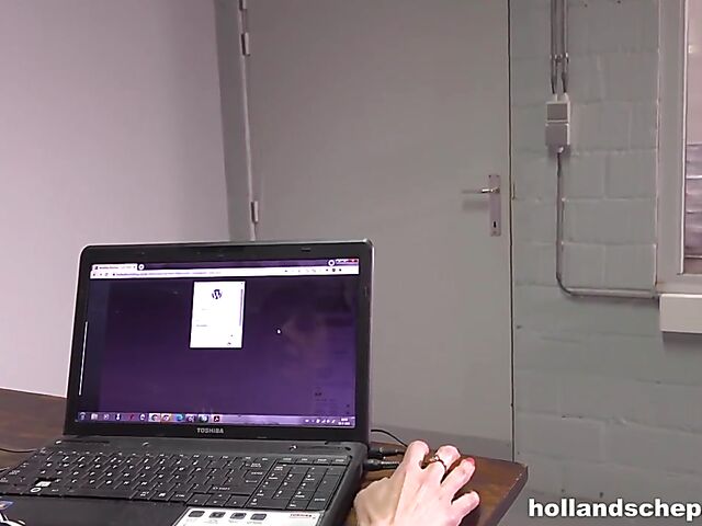 Skinny dutch milf in stockings Angie Lust gets railed at work