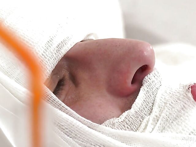 Crazy cuckold session with tattooed Rocky Emerson getting banged next to her disabled husband in full body cast