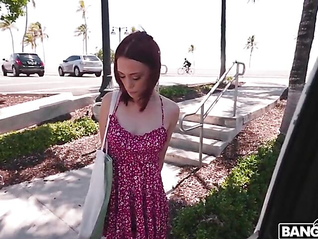 Interracial sex in a van for cash with red-haired Laya Rae