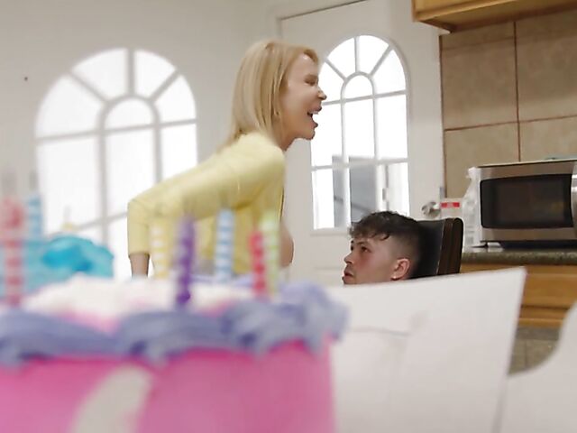 Erica Lauren - Milf and boy secretly fuck in the kitchen