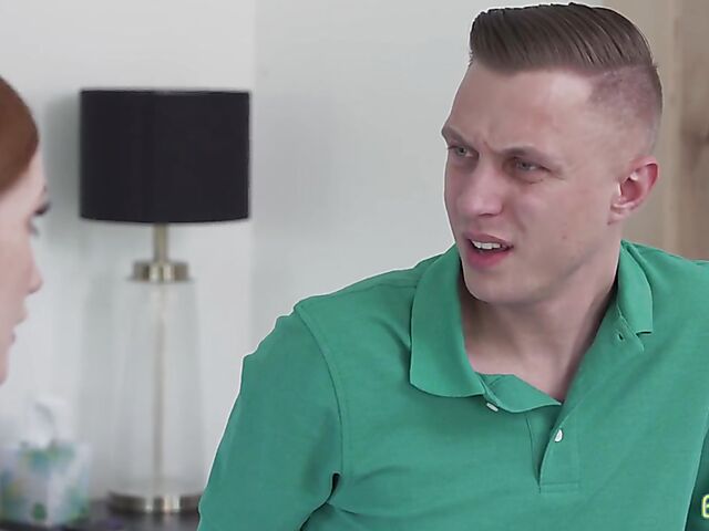 Pale young redhead in denim shorts Scarlet Skies wants sex