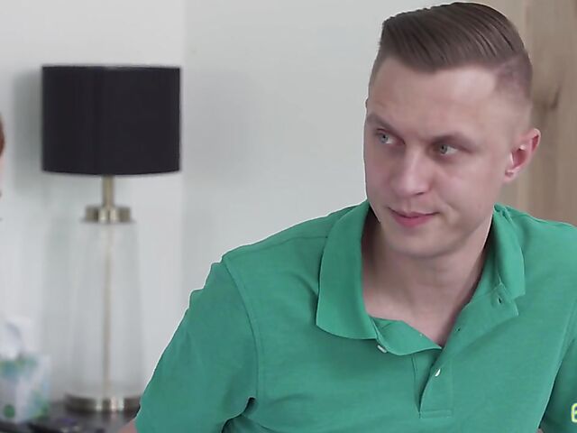 Pale young redhead in denim shorts Scarlet Skies wants sex