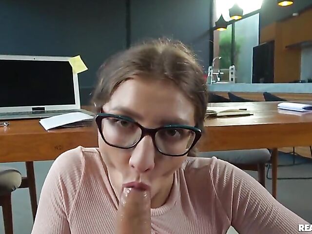 Four-eyed big tit teen in panties anal POV style featuring Kriss Kiss