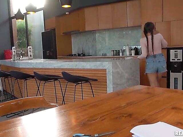 Four-eyed big tit teen in panties anal POV style featuring Kriss Kiss