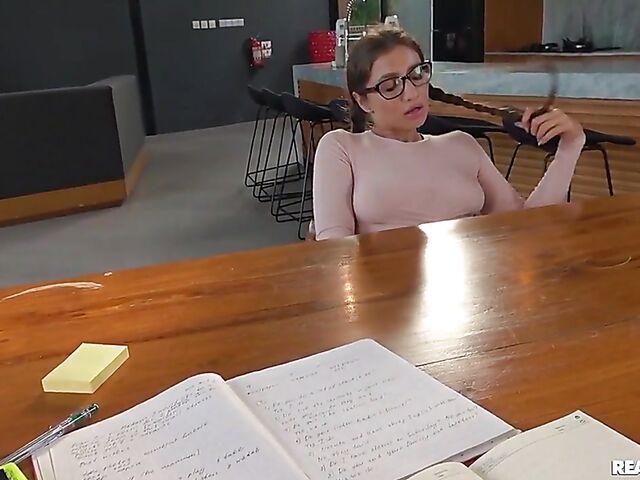 Four-eyed big tit teen in panties anal POV style featuring Kriss Kiss