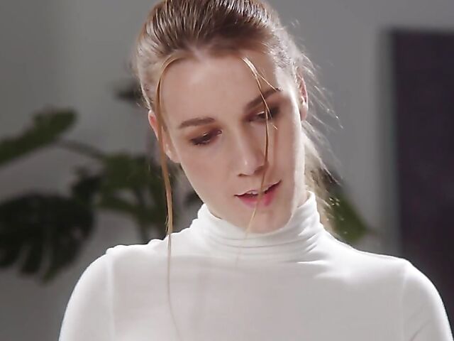 Elegant lesbian pantyhose sex with a strapless dildo featuring Rebecca Volpetti and Alexis Crystal