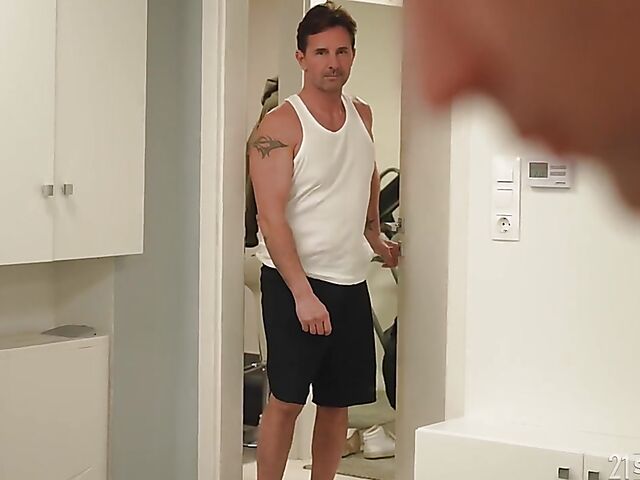 Double fuck in the gym with fit euro babe Eveline Dellai